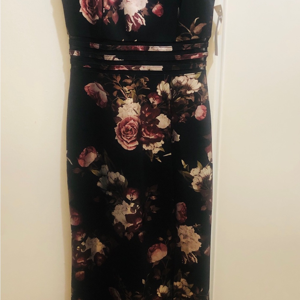 Floral Black Midi Dress with Rose Print